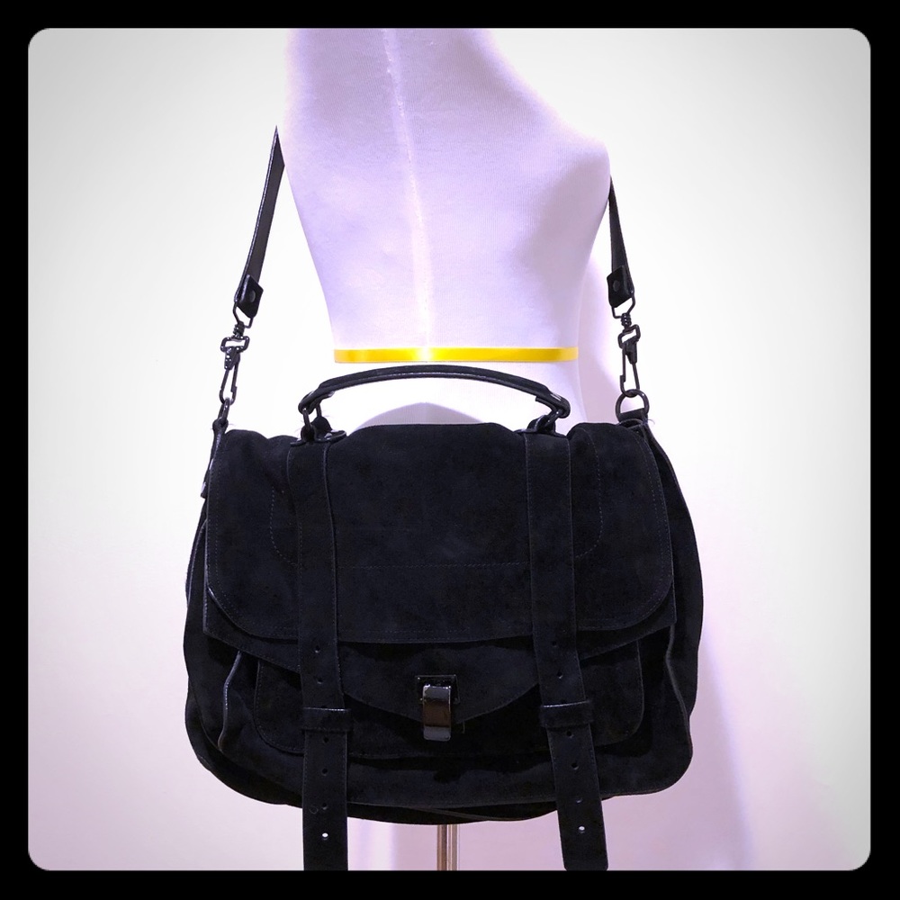 Black Suede Satchel Handbag - Women